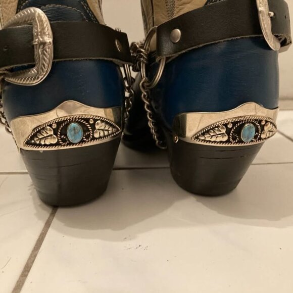 Vtg JUSTIN cowboy western extra tall metal toe tips harness womens boots sz 5 B - Picture 3 of 9